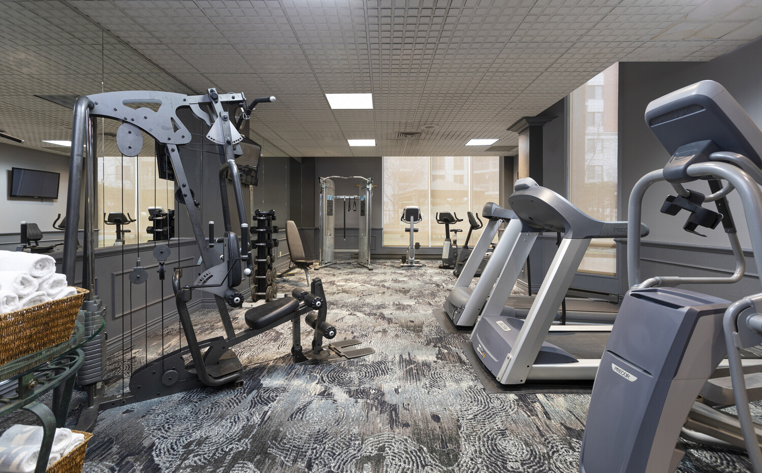 a gym with exercise equipment