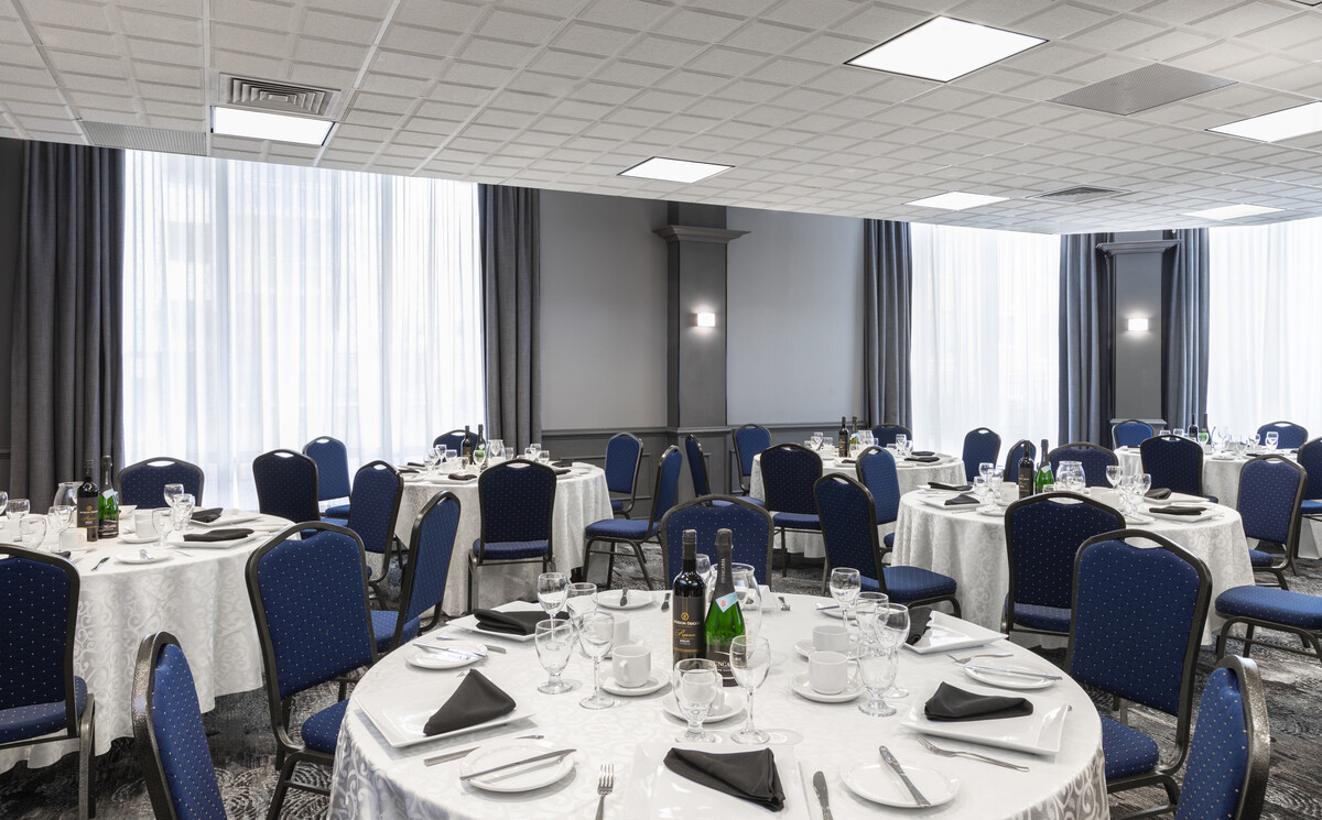 a room with tables and chairs